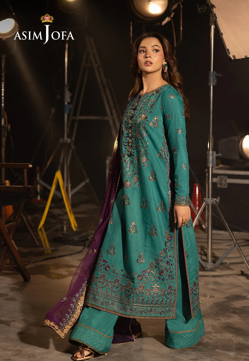 AJFOD-08 EMBROIDERED SILK  Stitched 3 PCS - Image 4