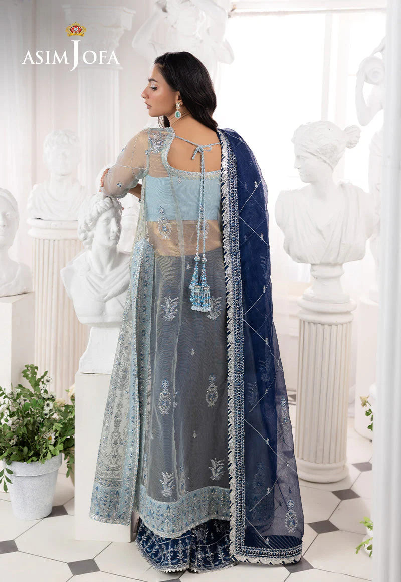 AJIZLD-05 EMBROIDERED ZARI CHECK NET Stitched 3 PCS - Image 2