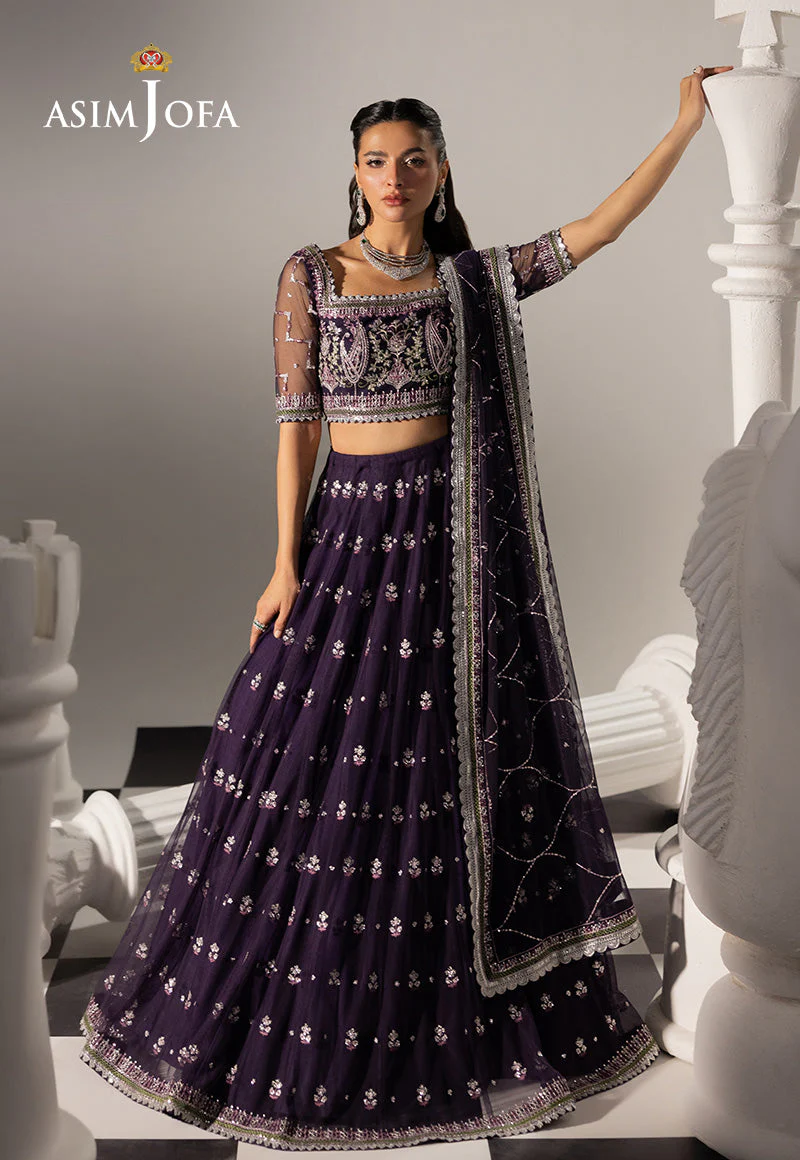 AJIZLD-15 EMBROIDERED NET Stitched 3 PCS