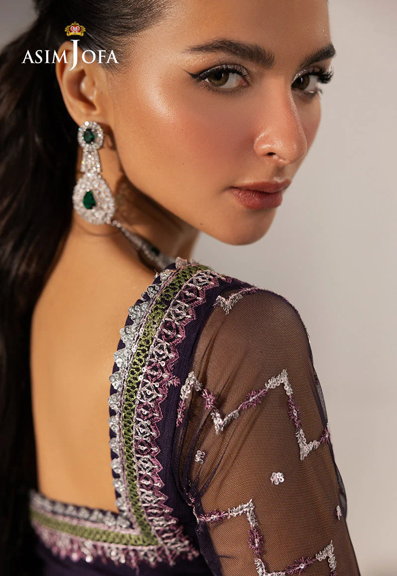 AJIZLD-15 EMBROIDERED NET Stitched 3 PCS - Image 6