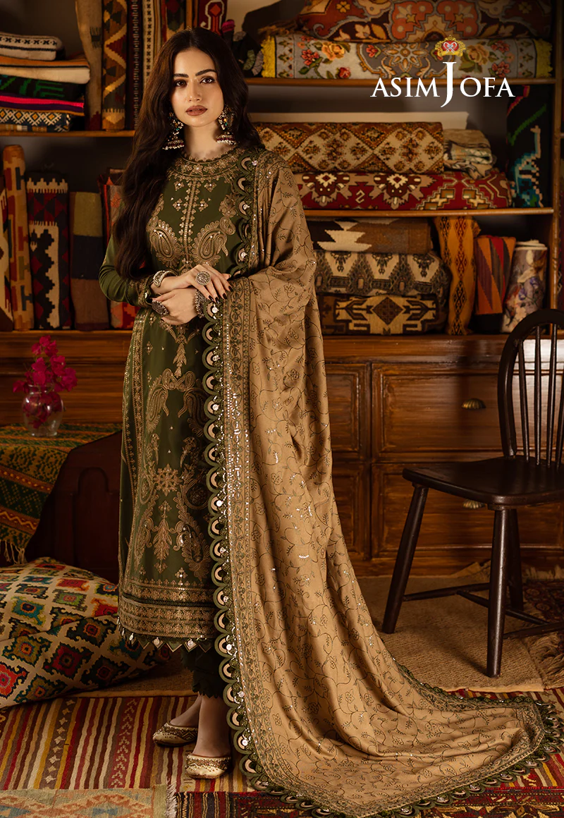 AJKT-07 EMBROIDERED SLUB RAW SILK 3 PCS - Image 3