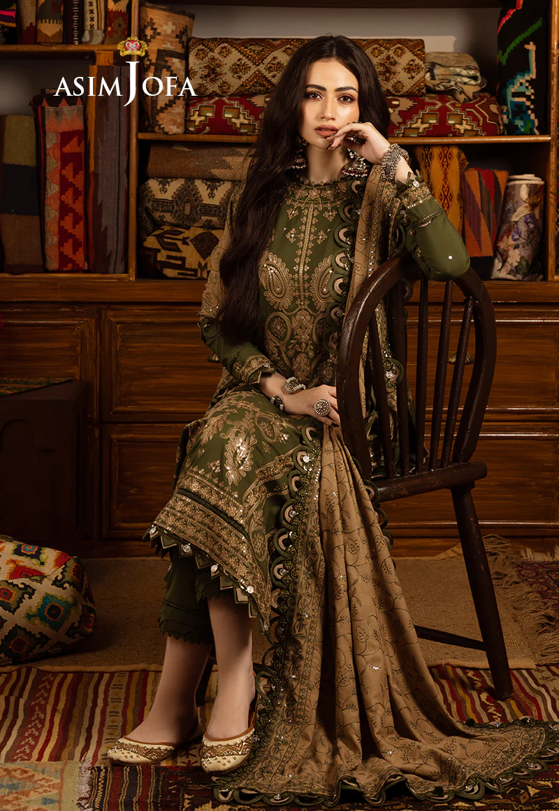 AJKT-07 EMBROIDERED SLUB RAW SILK 3 PCS - Image 4