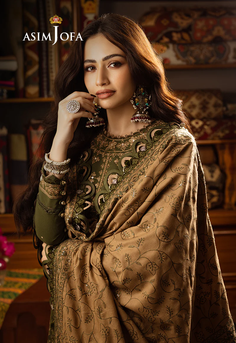 AJKT-07 EMBROIDERED SLUB RAW SILK 3 PCS - Image 5