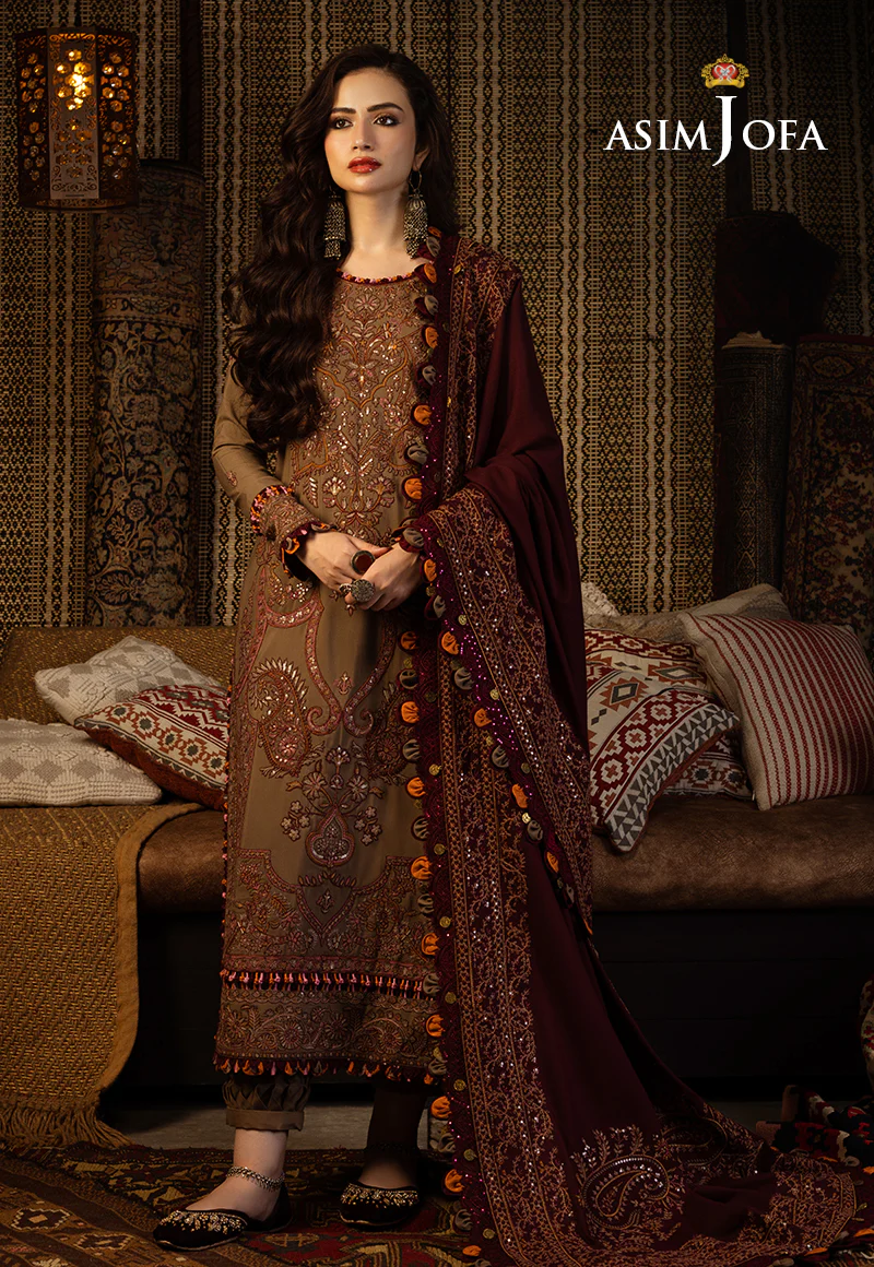 AJKT-11 EMBROIDERED SLUB RAW SILK 3 PCS