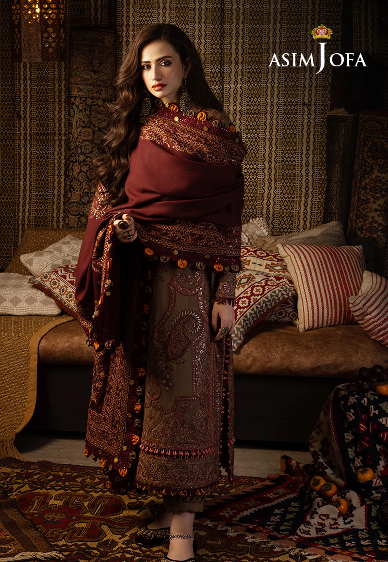 AJKT-11 EMBROIDERED SLUB RAW SILK 3 PCS - Image 12