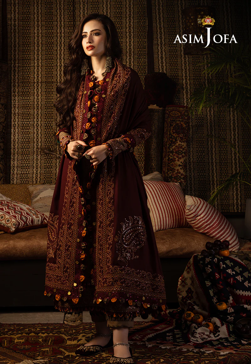 AJKT-11 EMBROIDERED SLUB RAW SILK 3 PCS - Image 14
