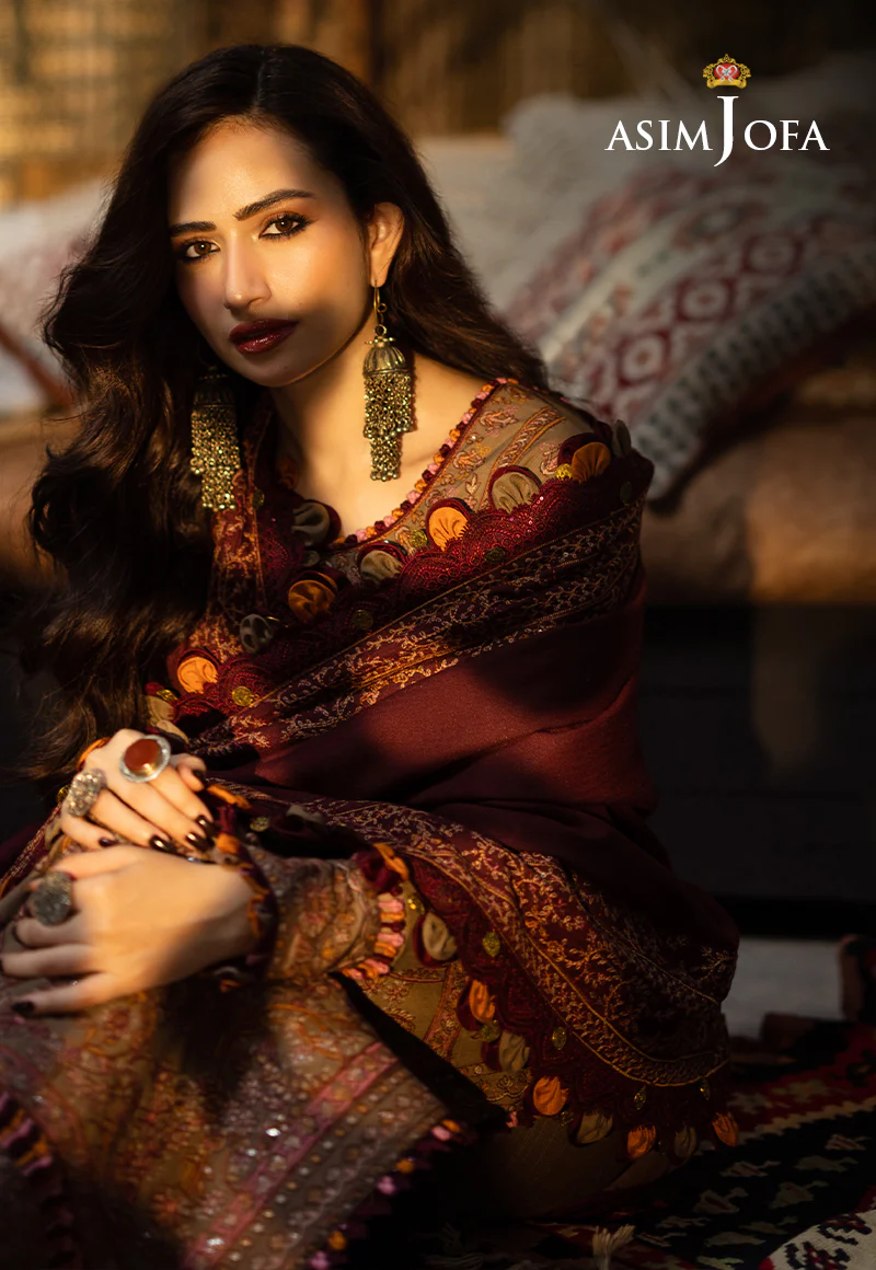 AJKT-11 EMBROIDERED SLUB RAW SILK 3 PCS - Image 3