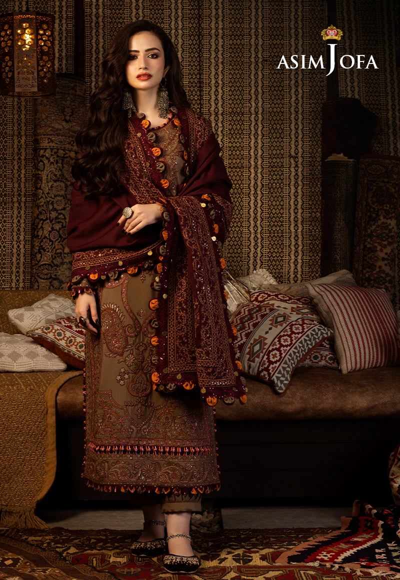 AJKT-11 EMBROIDERED SLUB RAW SILK 3 PCS - Image 6