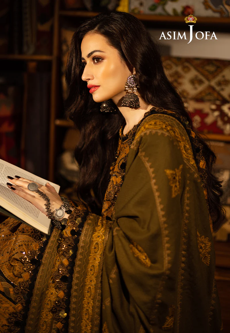 AJKT-12 EMBROIDERED SLUB RAW SILK 3 PCS - Image 10