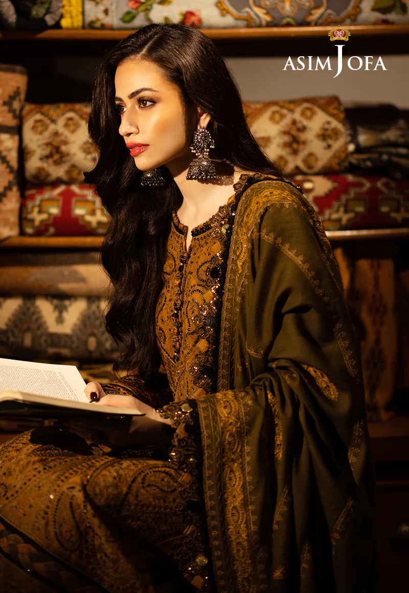 AJKT-12 EMBROIDERED SLUB RAW SILK 3 PCS - Image 11