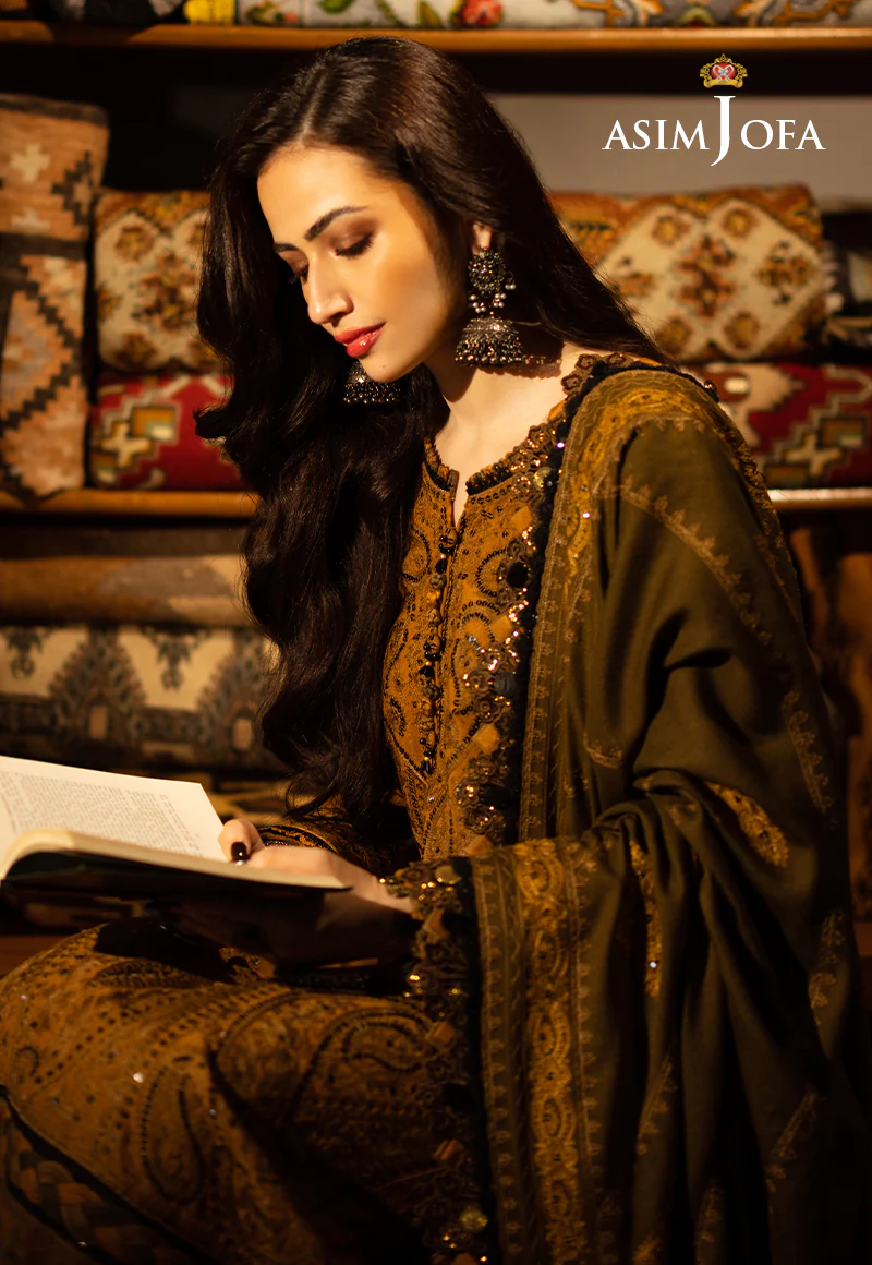 AJKT-12 EMBROIDERED SLUB RAW SILK 3 PCS - Image 12