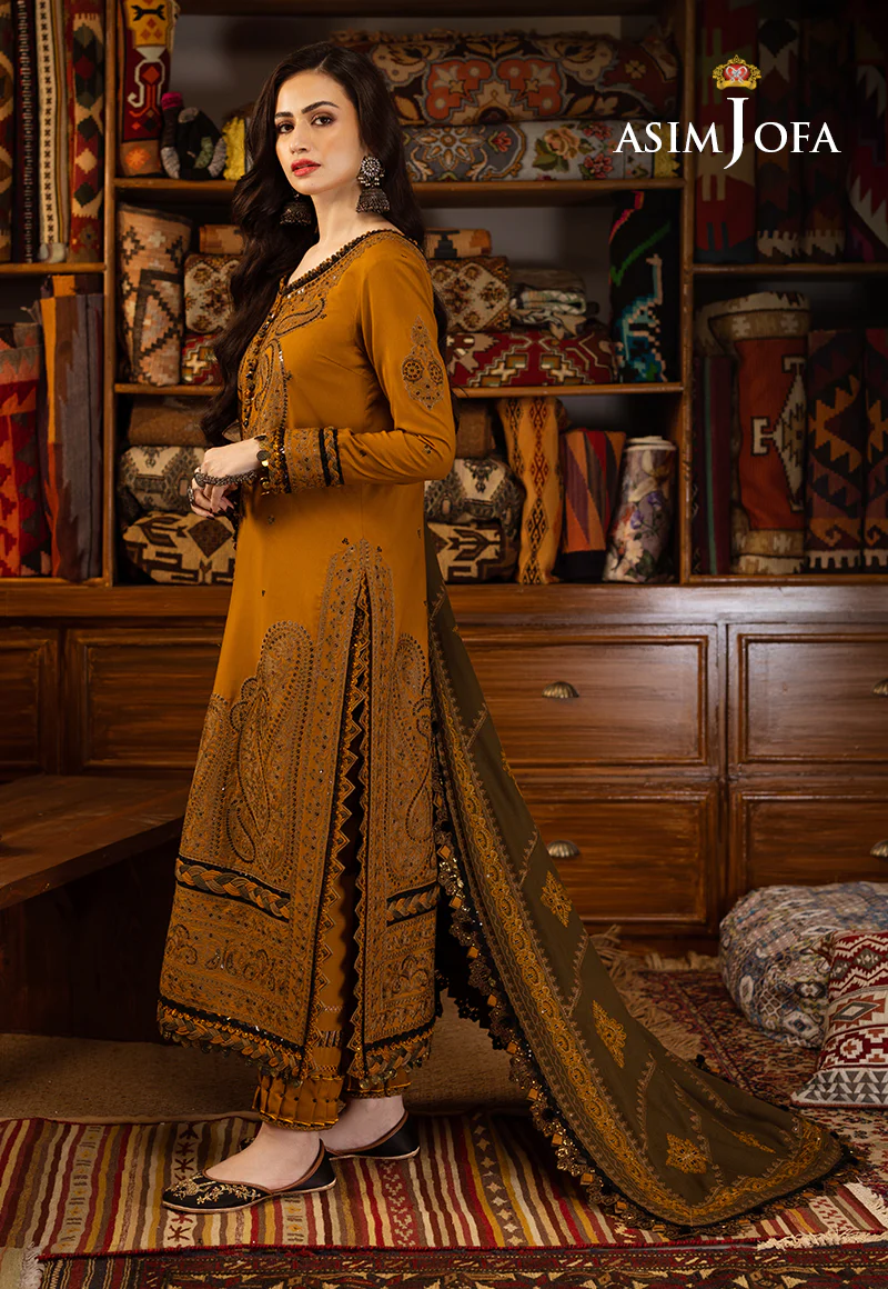 AJKT-12 EMBROIDERED SLUB RAW SILK 3 PCS - Image 3