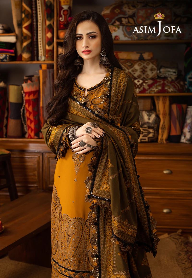 AJKT-12 EMBROIDERED SLUB RAW SILK 3 PCS - Image 6