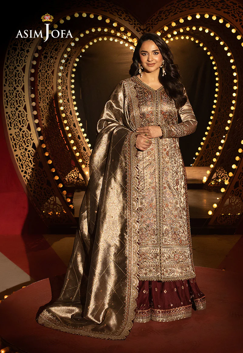 AJLFFD-09 Embroidered Zari Tissue Stitched 3PCS - Image 4