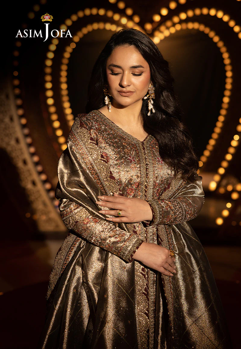 AJLFFD-09 Embroidered Zari Tissue Stitched 3PCS - Image 9