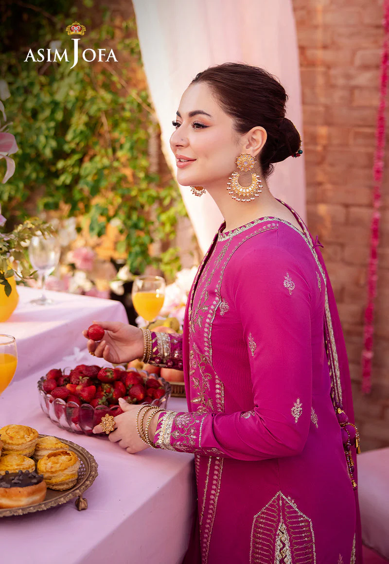 AJMJD-21 EMBROIDERED LAWN SILK STITCHED 3 PCS - Image 3