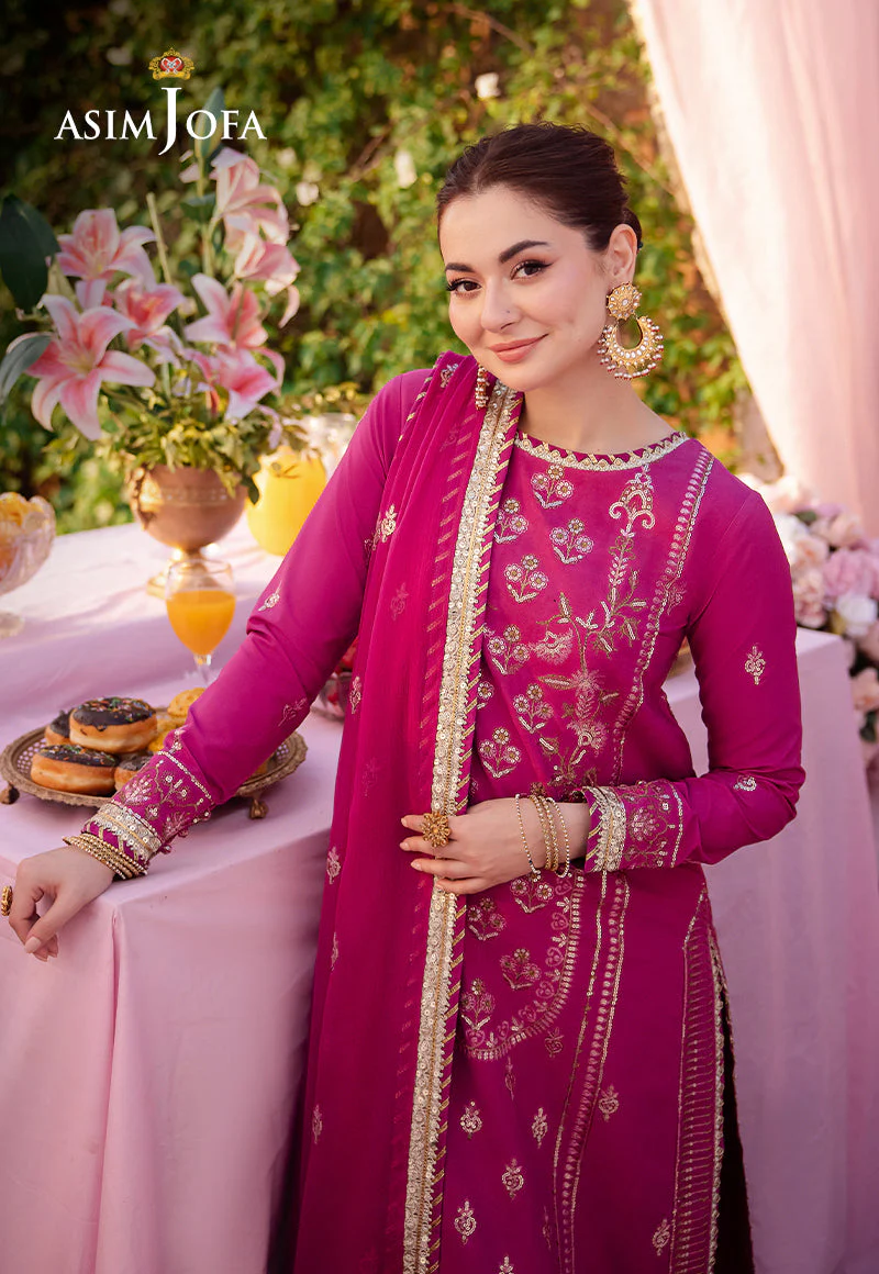 AJMJD-21 EMBROIDERED LAWN SILK STITCHED 3 PCS - Image 4