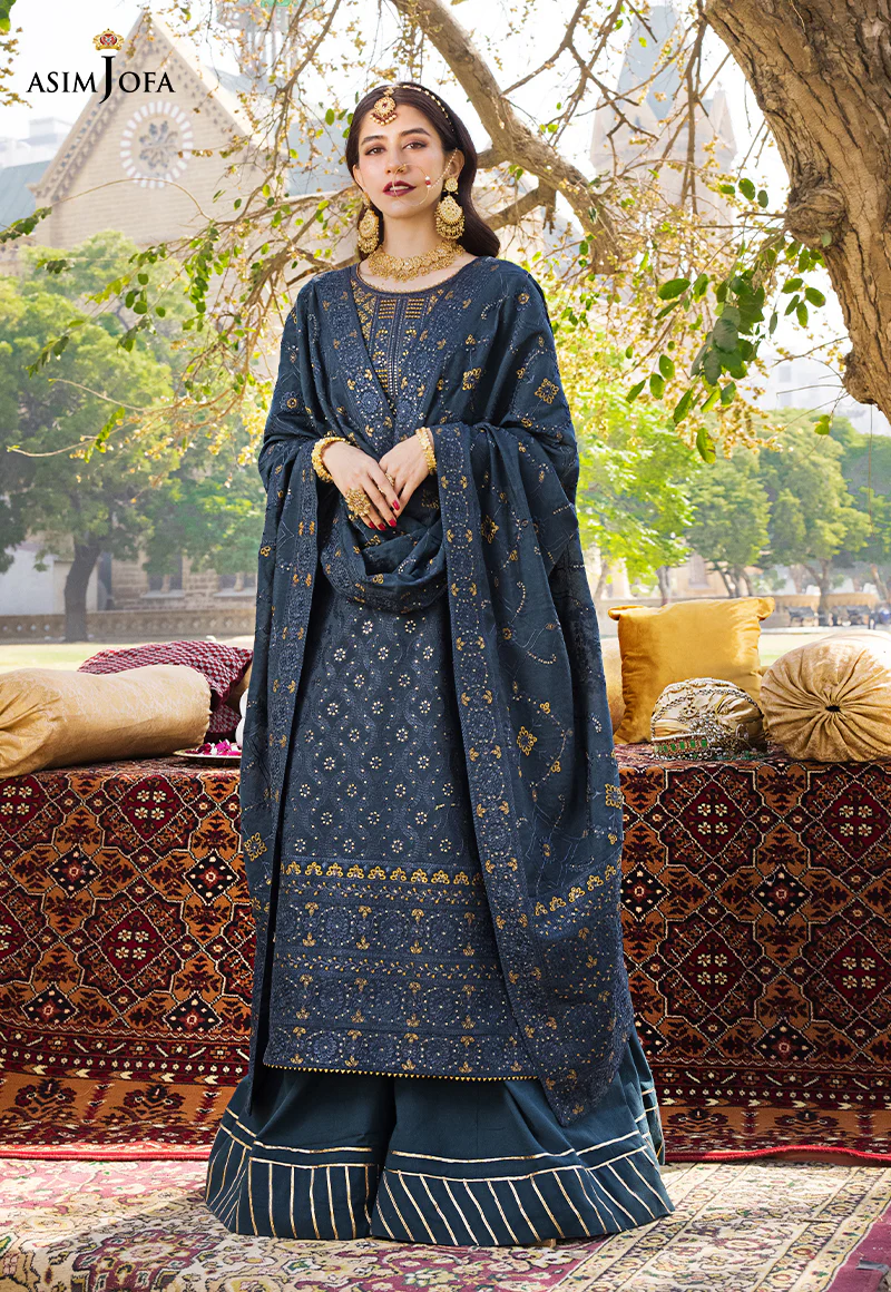 AJMQ-10 EMBROIDERED CHANDERI COTTON 3 PCS - Image 12