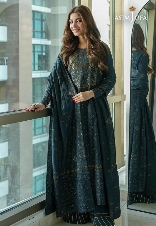AJMQ-10 EMBROIDERED CHANDERI COTTON 3 PCS - Image 14