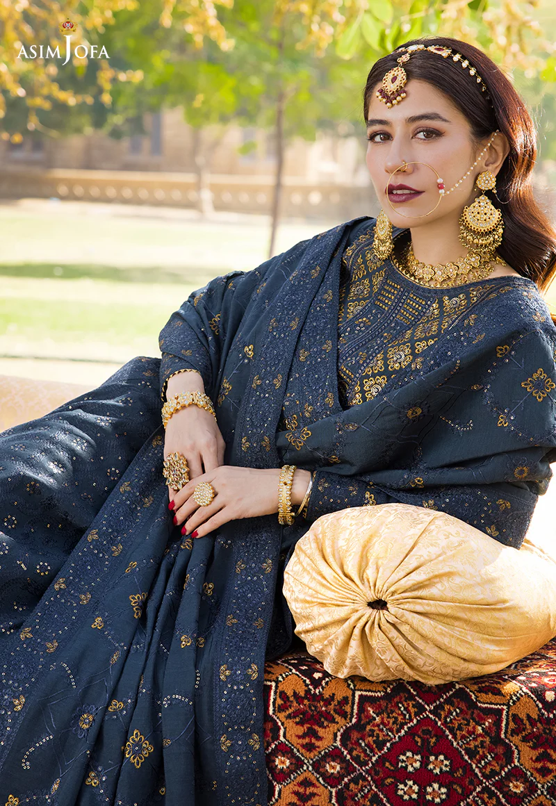 AJMQ-10 EMBROIDERED CHANDERI COTTON 3 PCS - Image 5