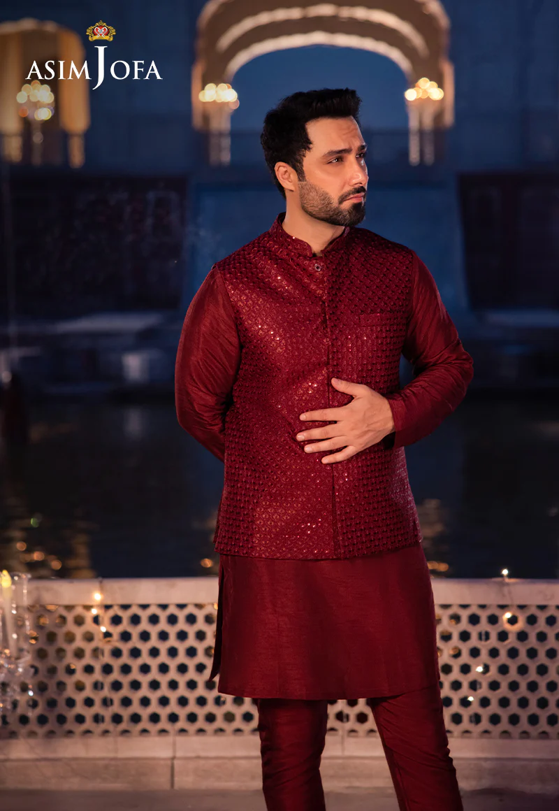 AJMS-18 EMBROIDERED INDIAN RAW SILK 3 PCS - Image 2