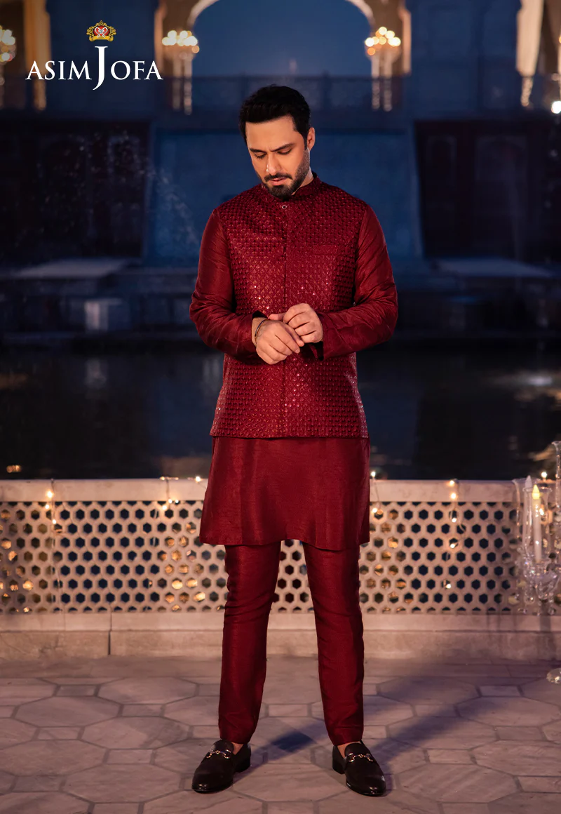 AJMS-18 EMBROIDERED INDIAN RAW SILK 3 PCS - Image 3