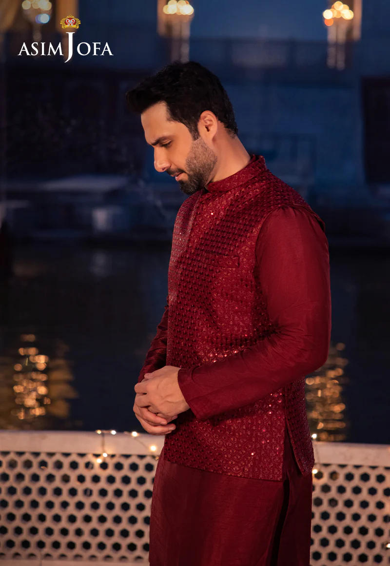 AJMS-18 EMBROIDERED INDIAN RAW SILK 3 PCS - Image 4