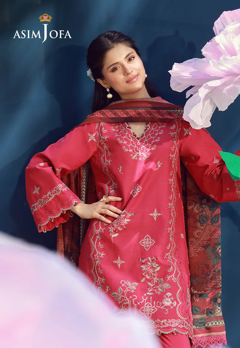 AJMUB-12 Embroidered Cambric Unstitched 3 Pcs - Image 8