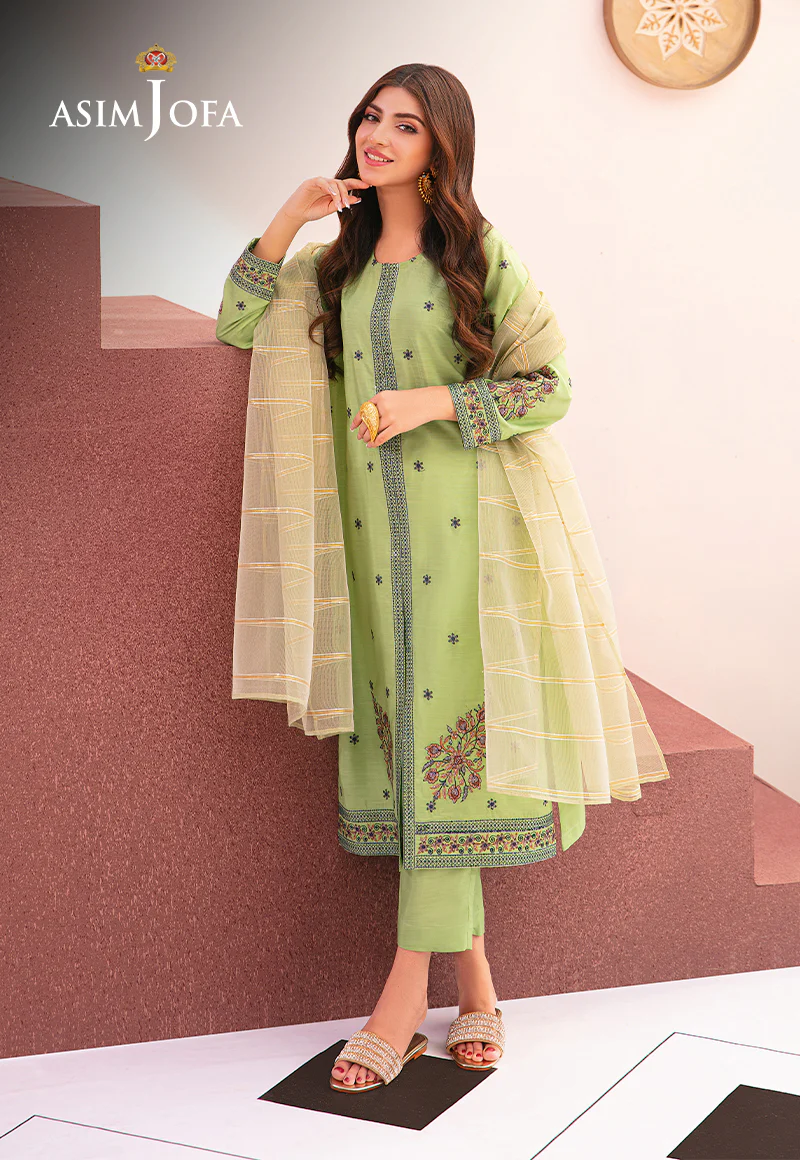 AJOD-22 EMBROIDERED INDIAN RAW SILK 3 PCS - Image 3