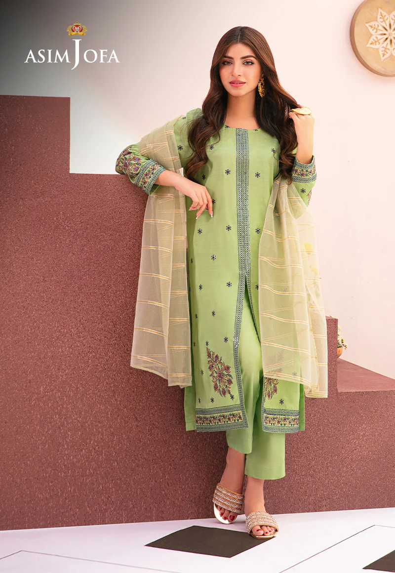 AJOD-22 EMBROIDERED INDIAN RAW SILK 3 PCS - Image 4