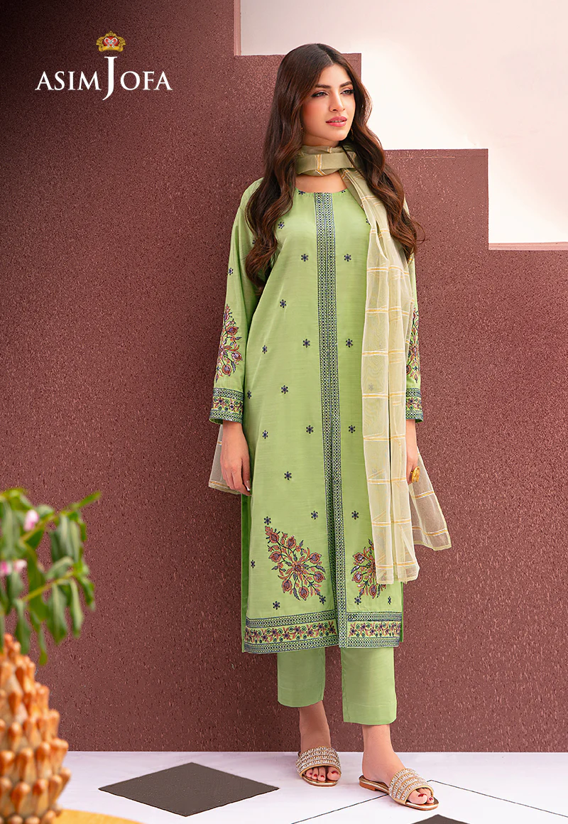 AJOD-22 EMBROIDERED INDIAN RAW SILK 3 PCS - Image 5