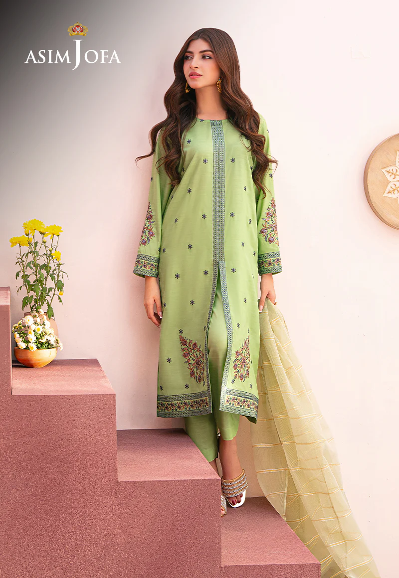 AJOD-22 EMBROIDERED INDIAN RAW SILK 3 PCS - Image 6