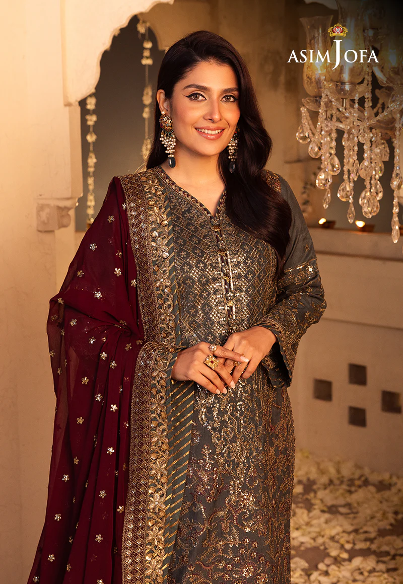 AJSH-07 EMBROIDERED RAW SILK 3 PCS - Image 10