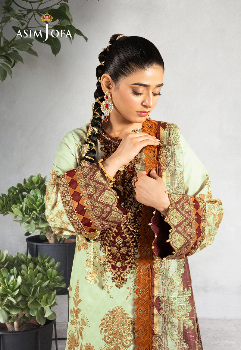 Ajso-173 Unstitched 3 Pcs Shirt Dupatta Trouser - Image 3