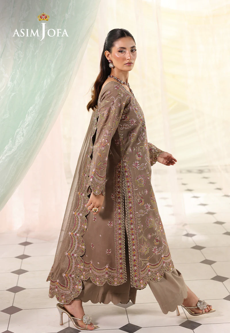 AJUEV-10 EMBROIDERED SPUN RAW SILK UNSTITCHED 3 PCS - Image 5