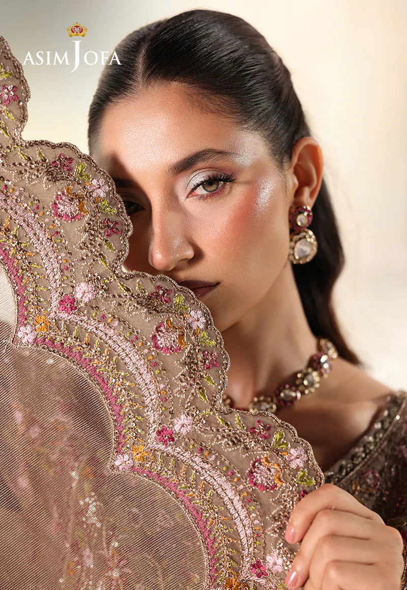 AJUEV-10 EMBROIDERED SPUN RAW SILK UNSTITCHED 3 PCS - Image 6