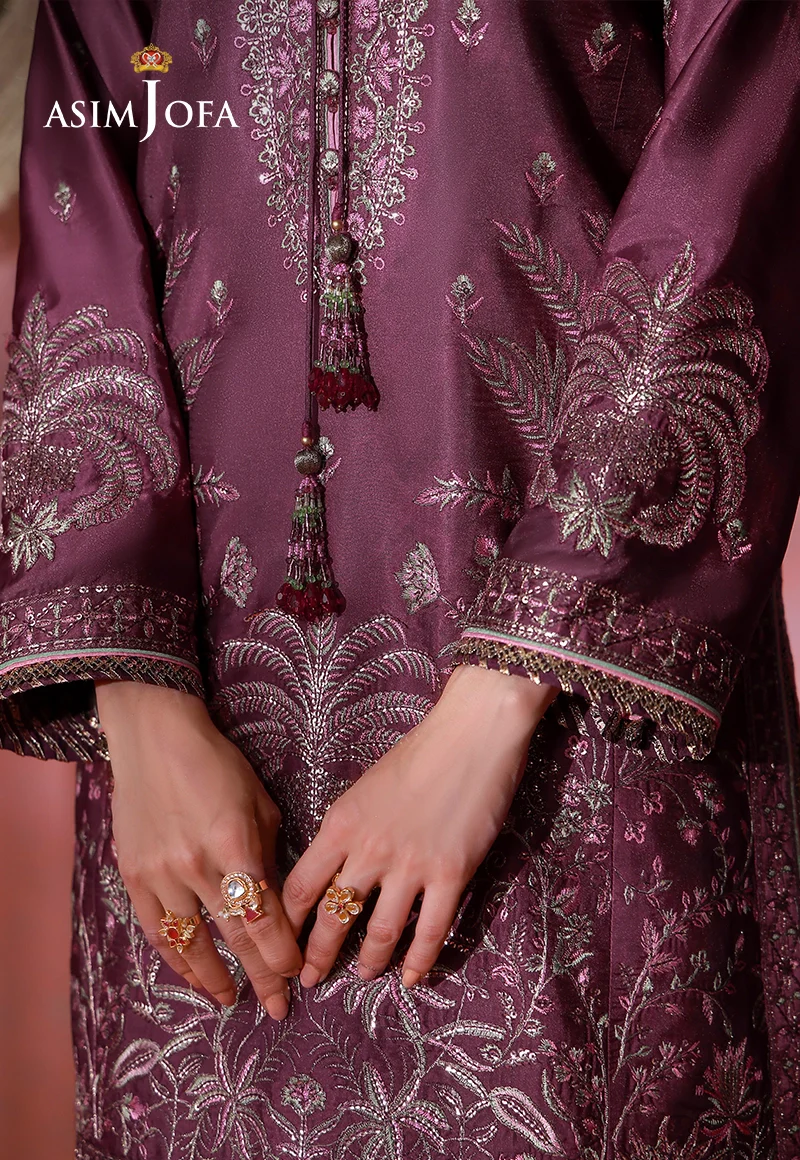 AJULFI-03 Embroidered Charmeuse Silk Unstitched 3 Pcs - Image 4