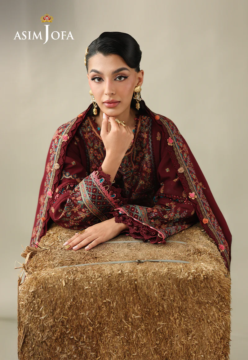 AJULK-08 Embroidered Rod Unstitched 3 Pcs - Image 7