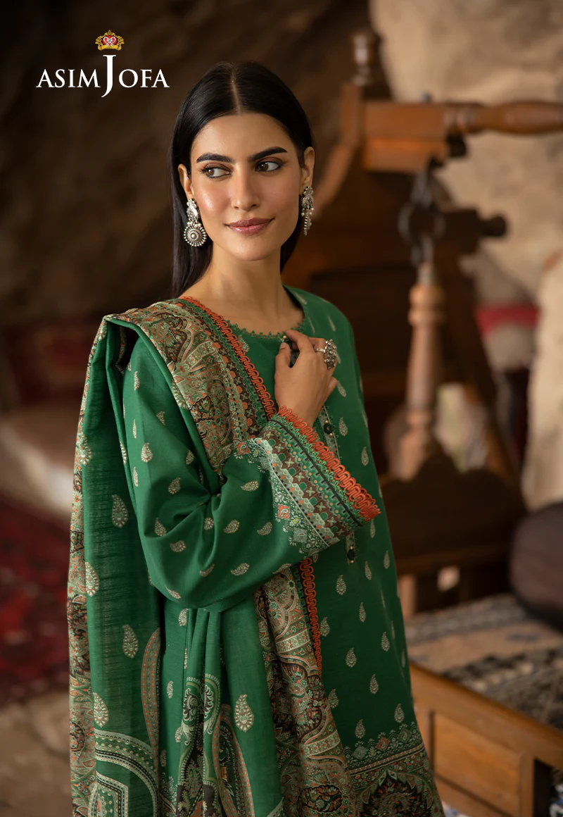 AJUW-32 PRINTED KHADDAR 3 Pcs - Image 3